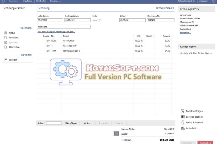 Softwarenetz Rechnung 2026 v11.26 for pc software